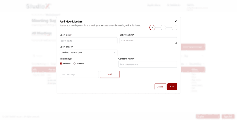 Basic meeting details form