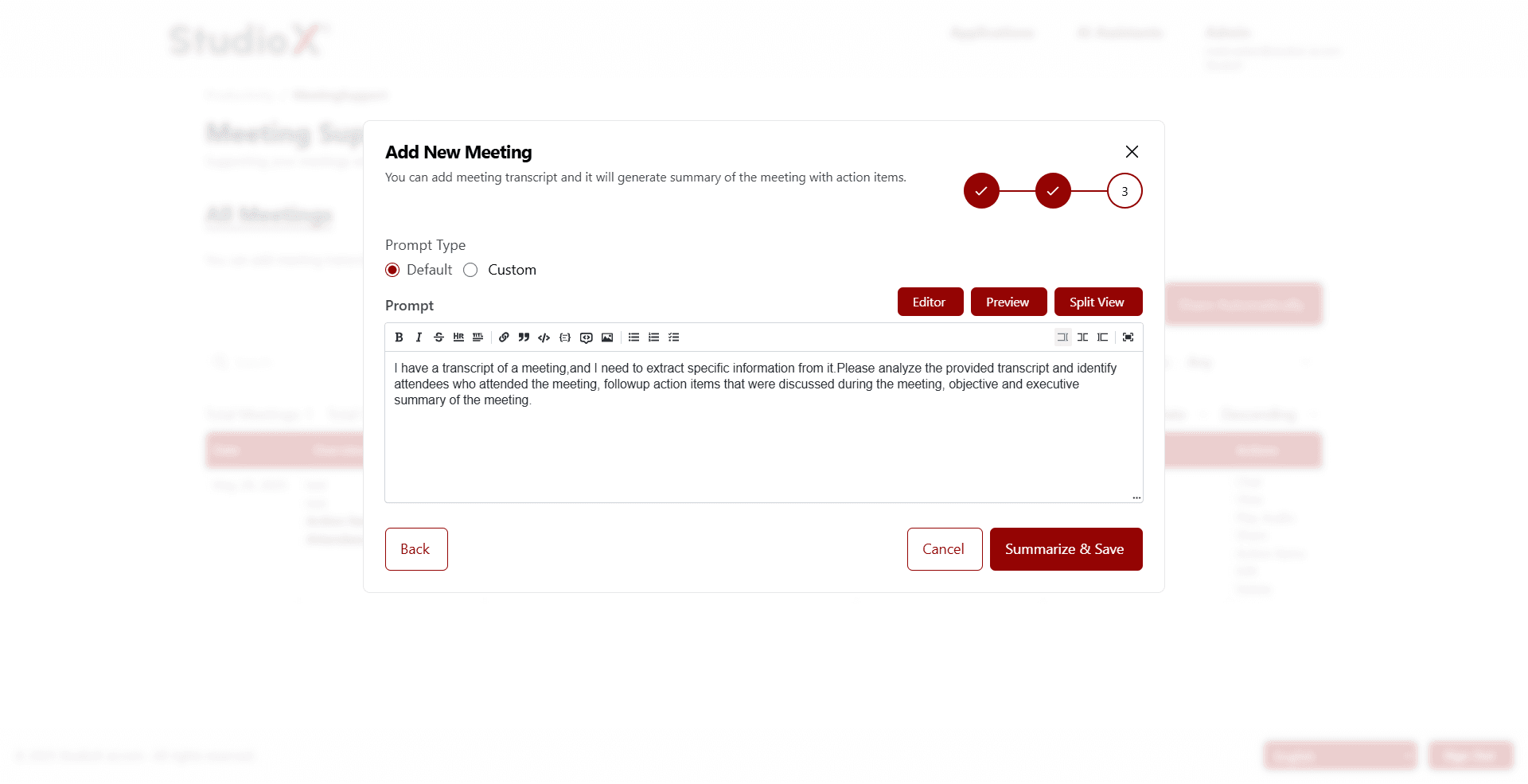 Prompt type selection