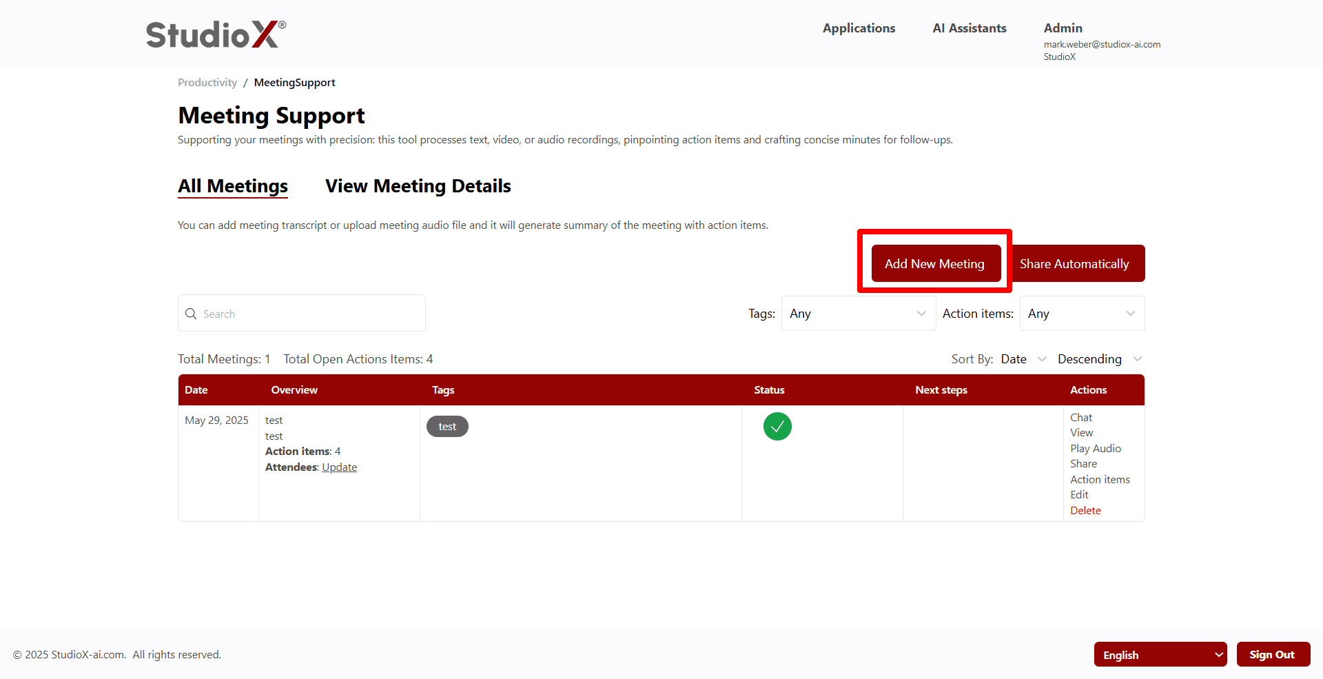 Add New Meeting button