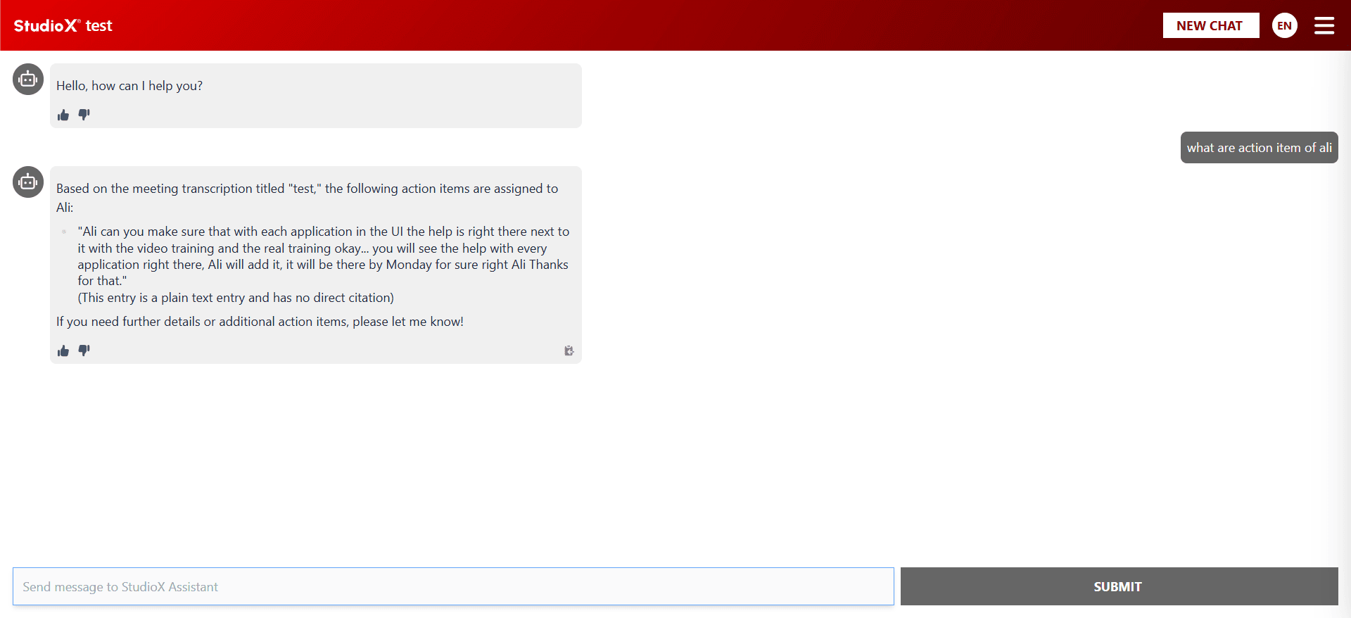 Chat interface with meeting