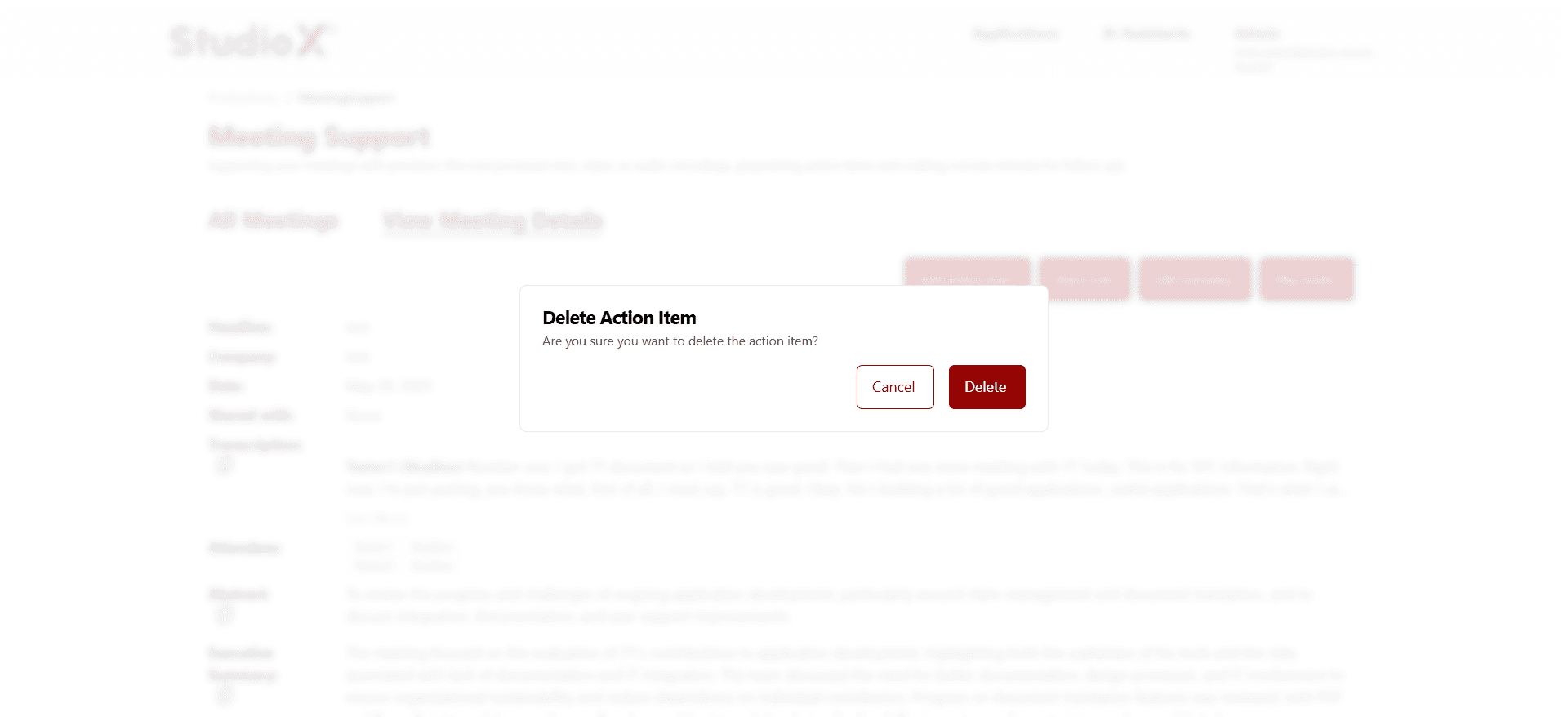 Delete action item confirmation