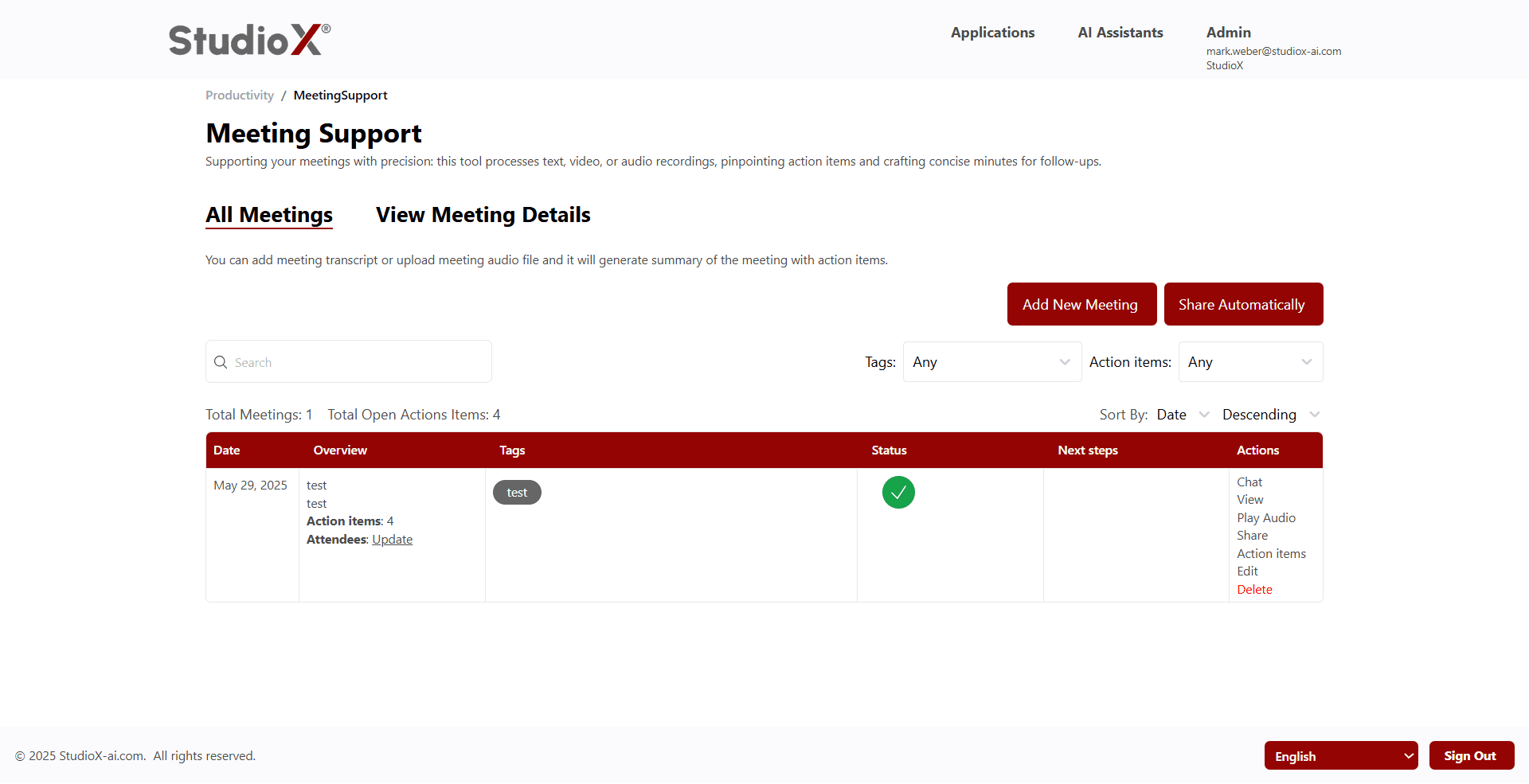 Meeting Support main interface