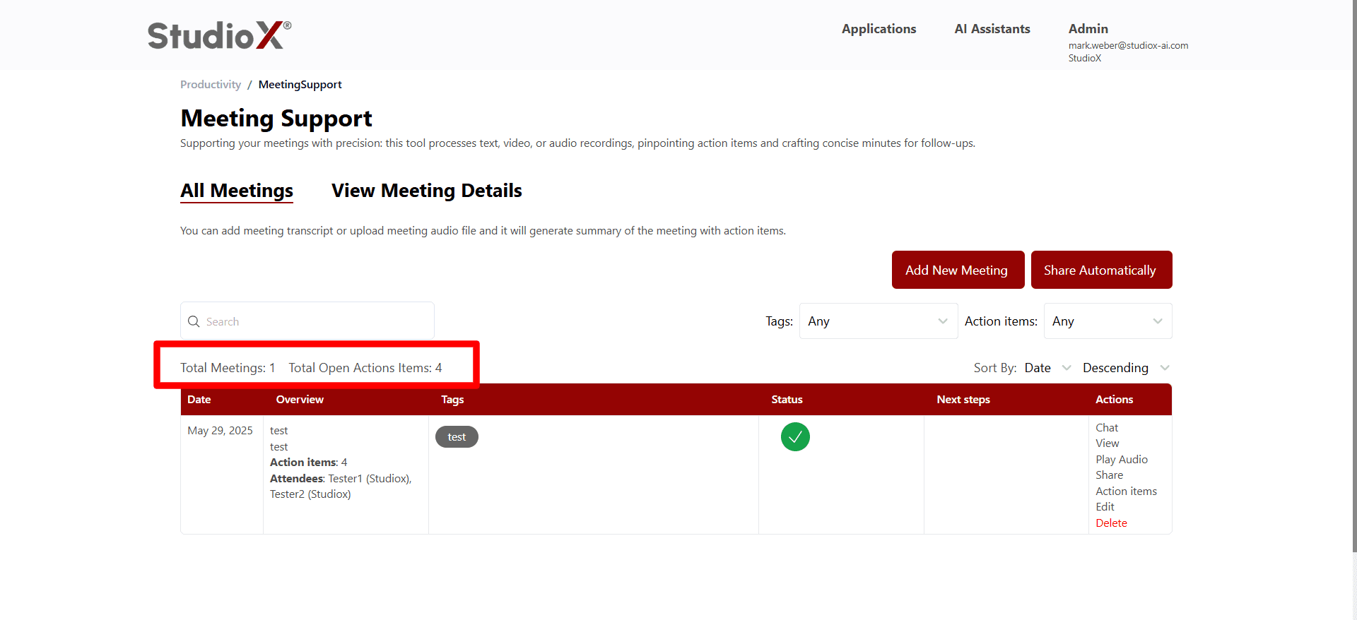 Meeting totals display