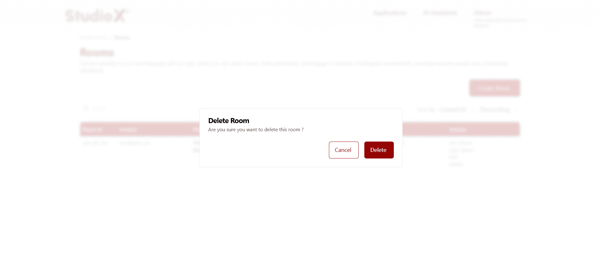 Delete room confirmation