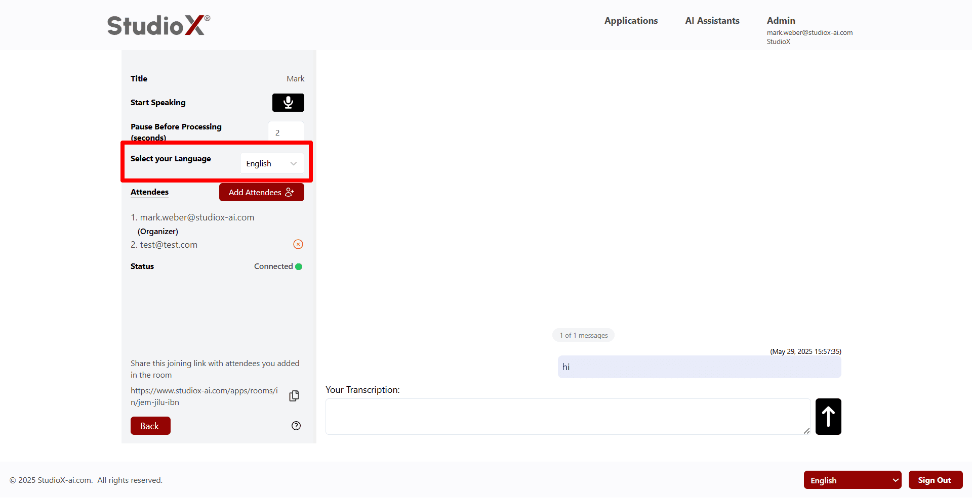 Language selection interface