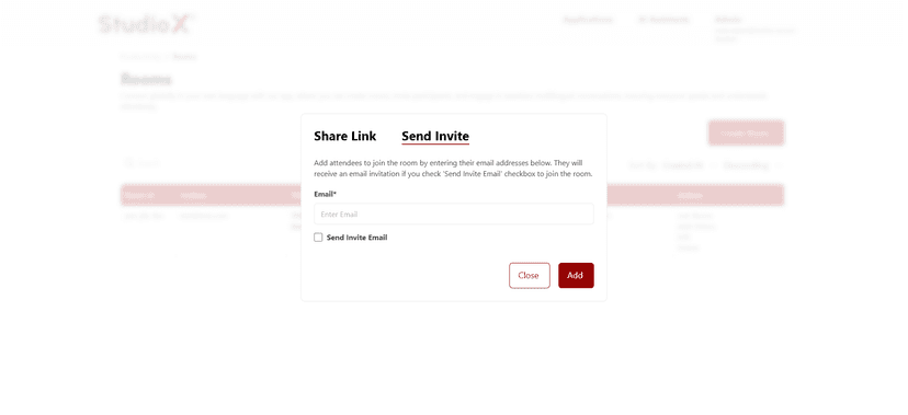 Send invite interface