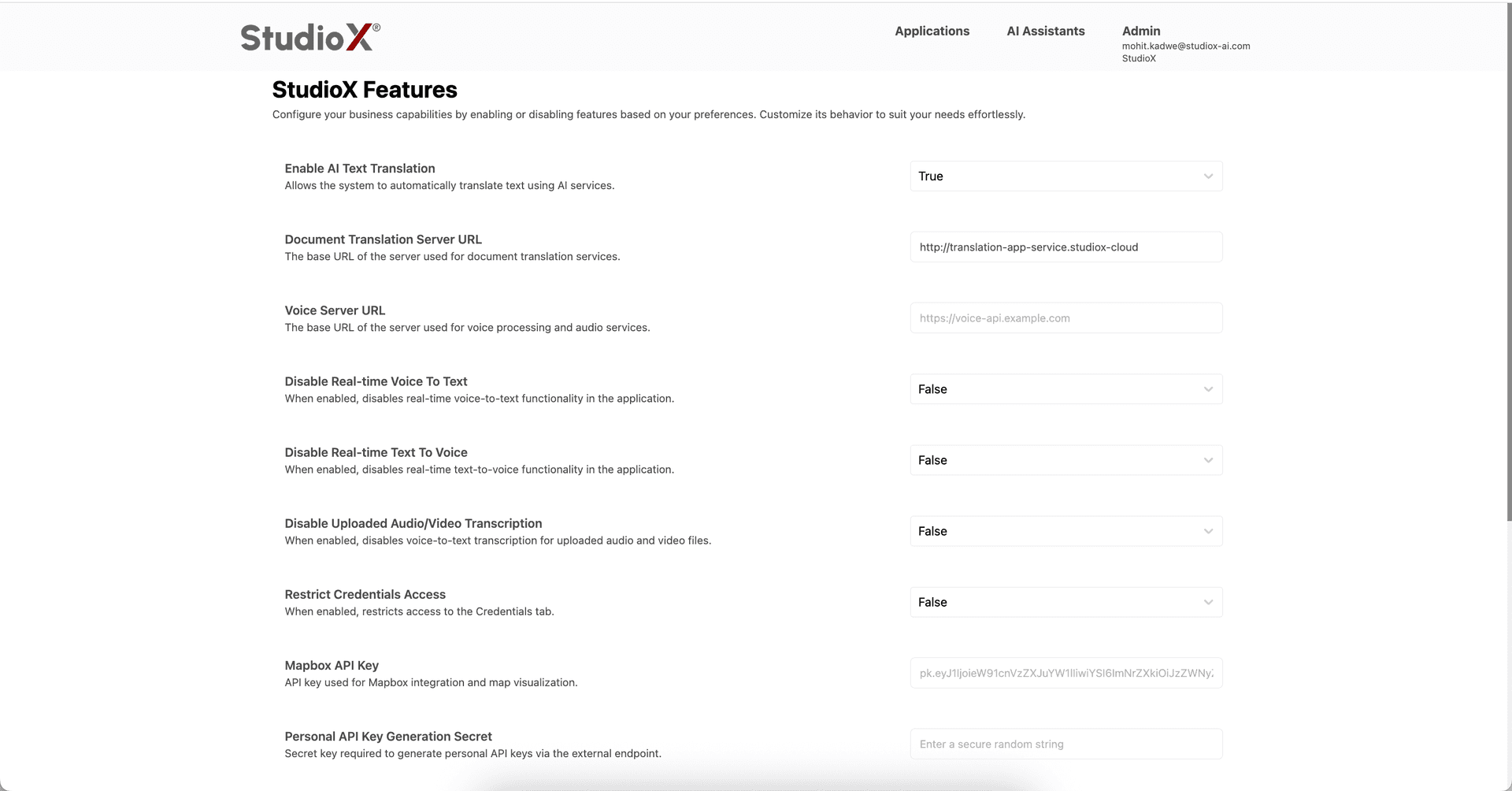 API key management section