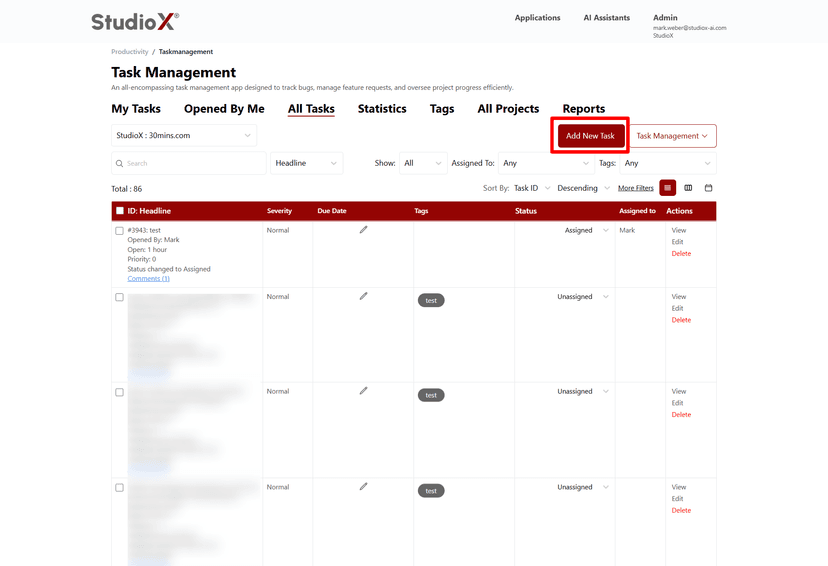 Add New Task button screenshot