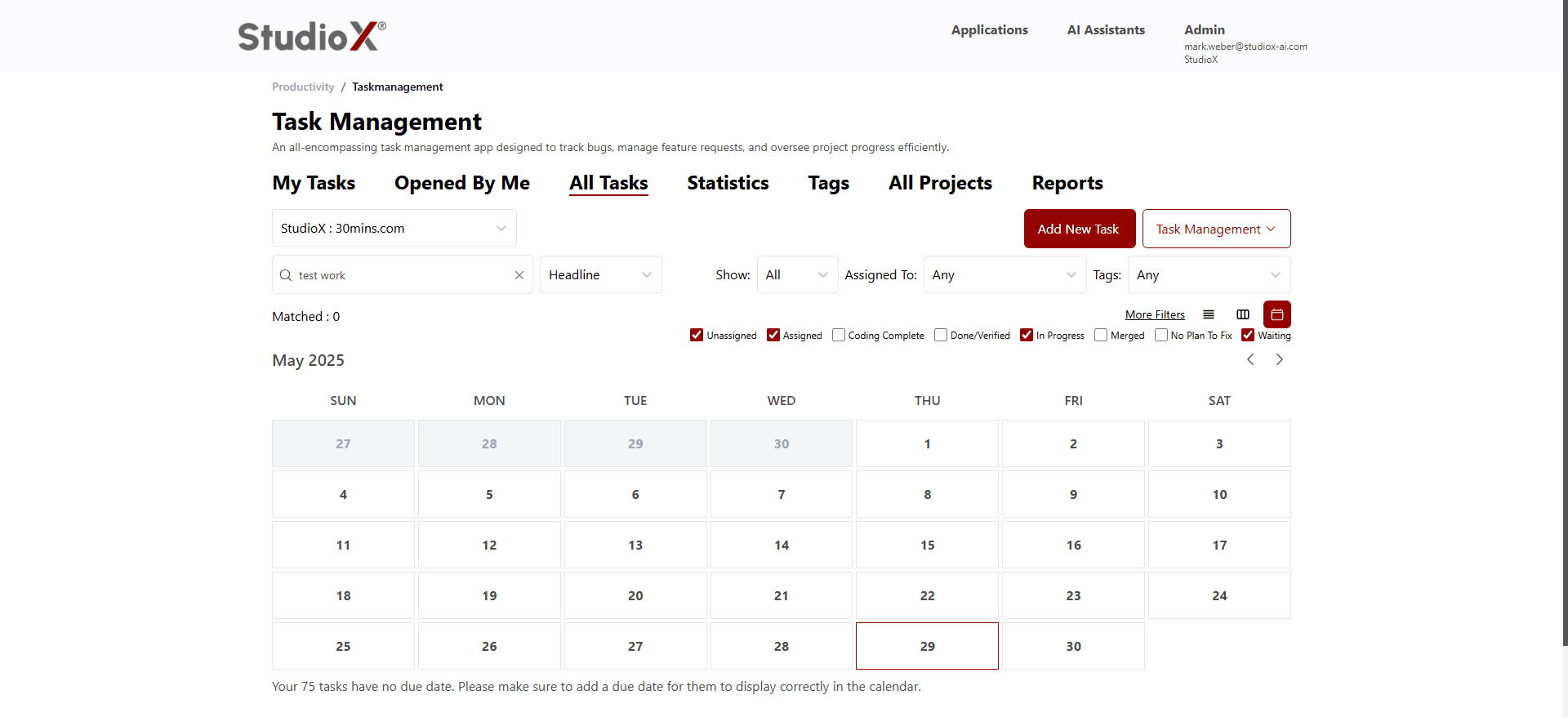 Calendar view screenshot