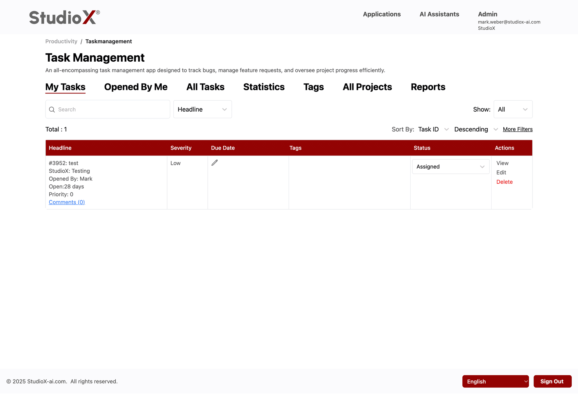 Task Management main interface screenshot