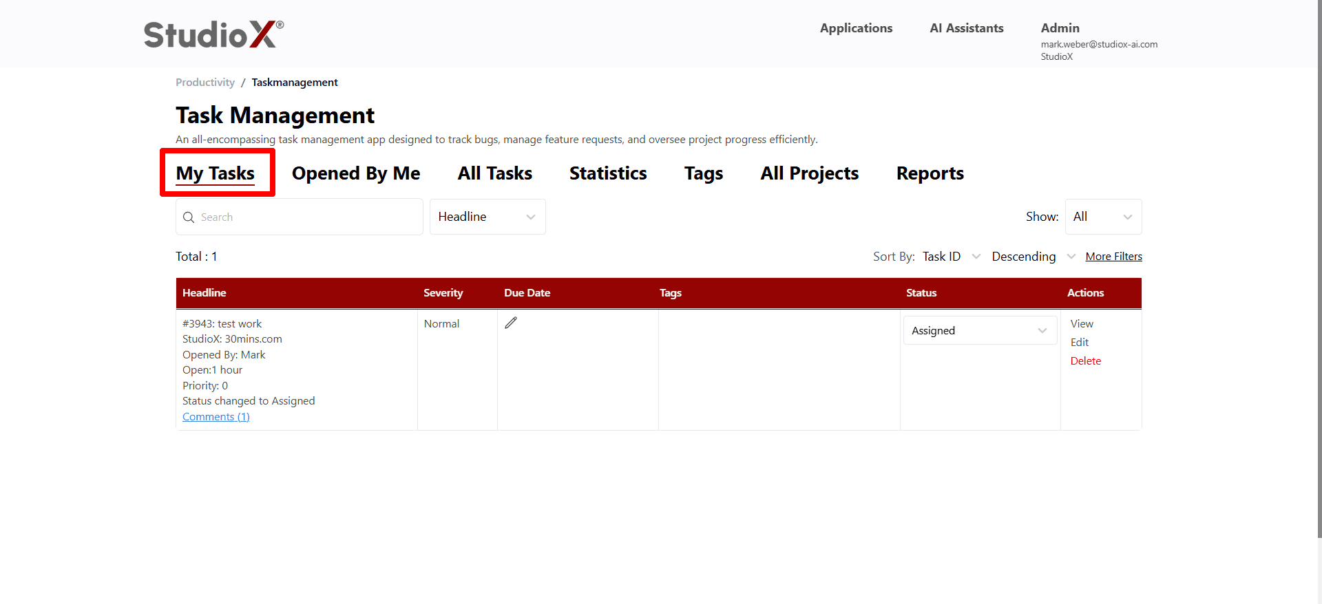 My Tasks view screenshot