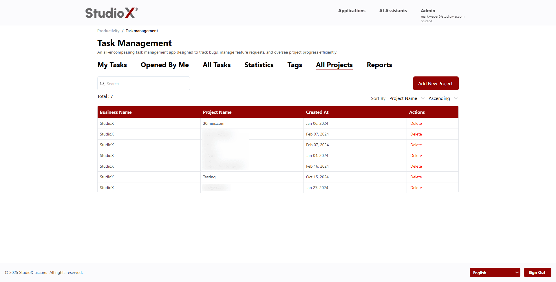 All projects view screenshot