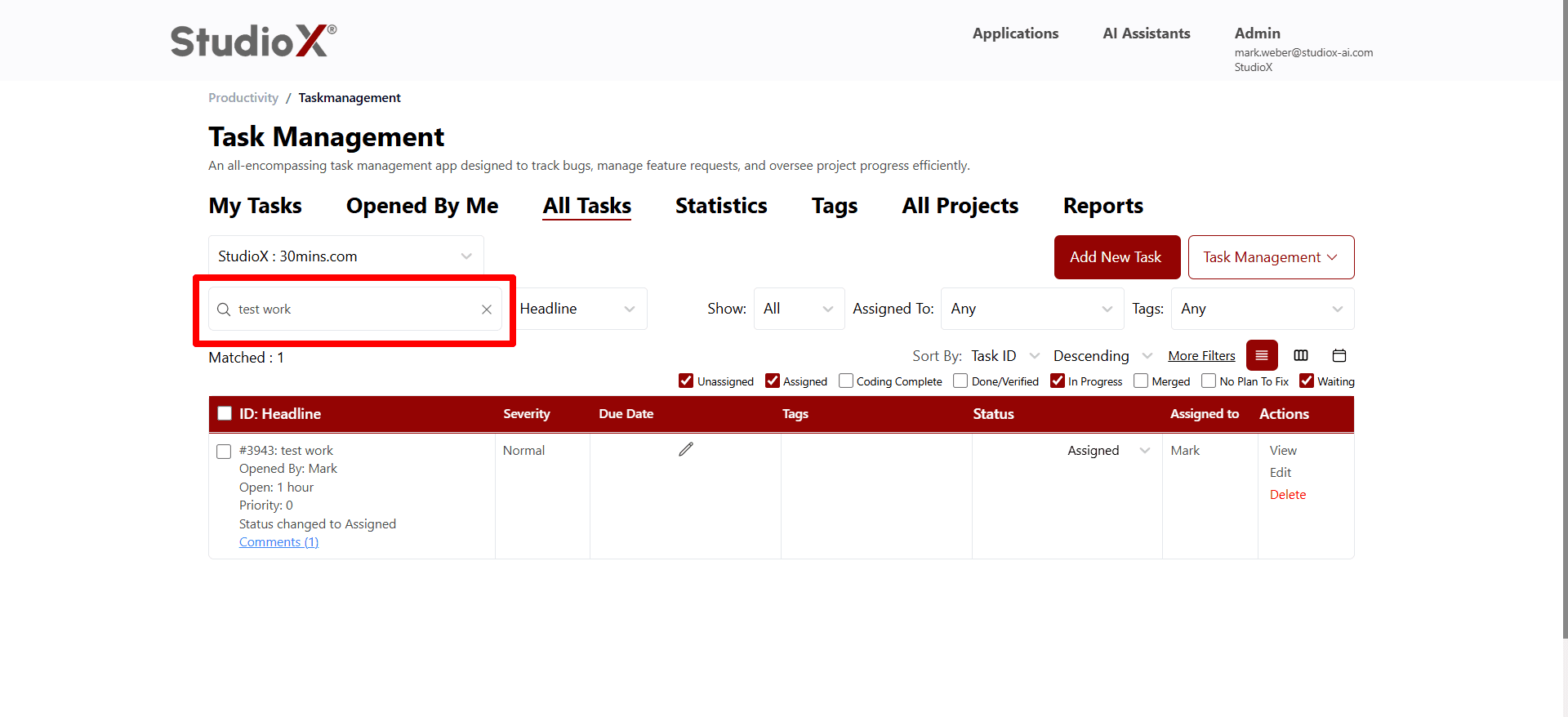 Search and filter interface screenshot