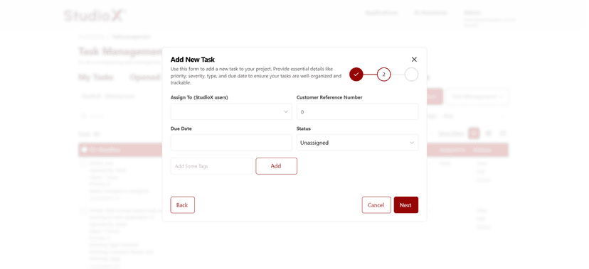 Task creation form step 2 screenshot