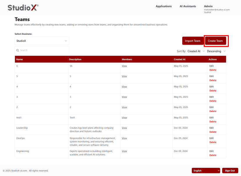 Create team interface