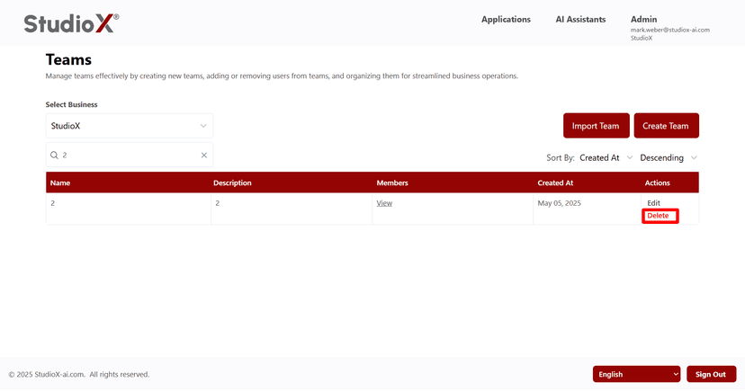 Delete team confirmation