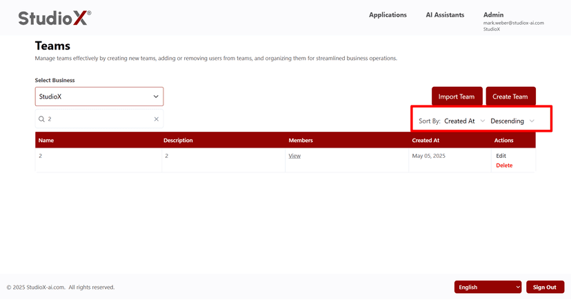 User sort functionality
