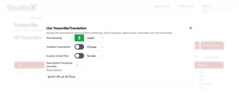 Live Transcribe Configuration Dialog