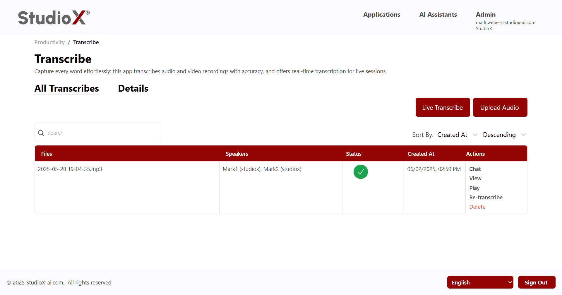 Transcribe Main Interface