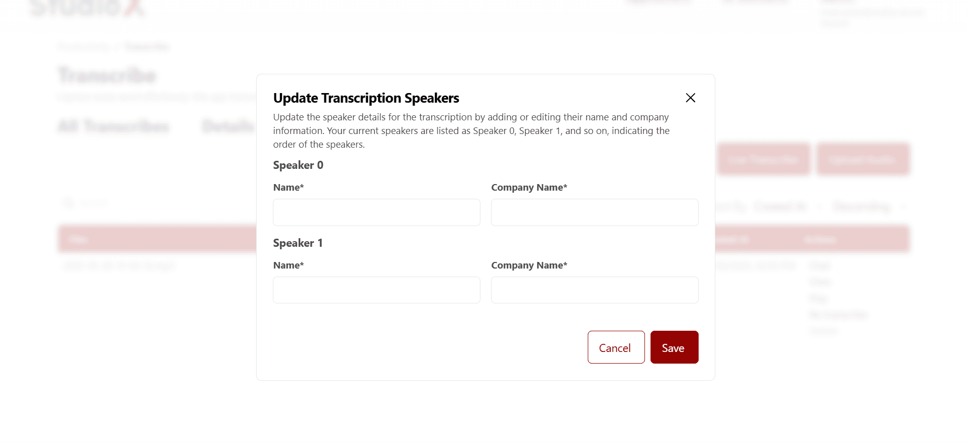 Update Transcription Speakers Dialog