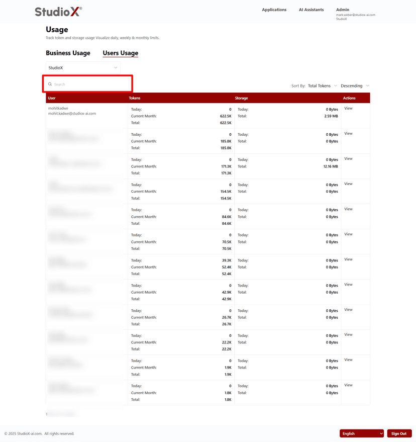 Usage search functionality