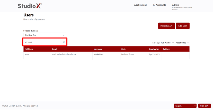 User search functionality